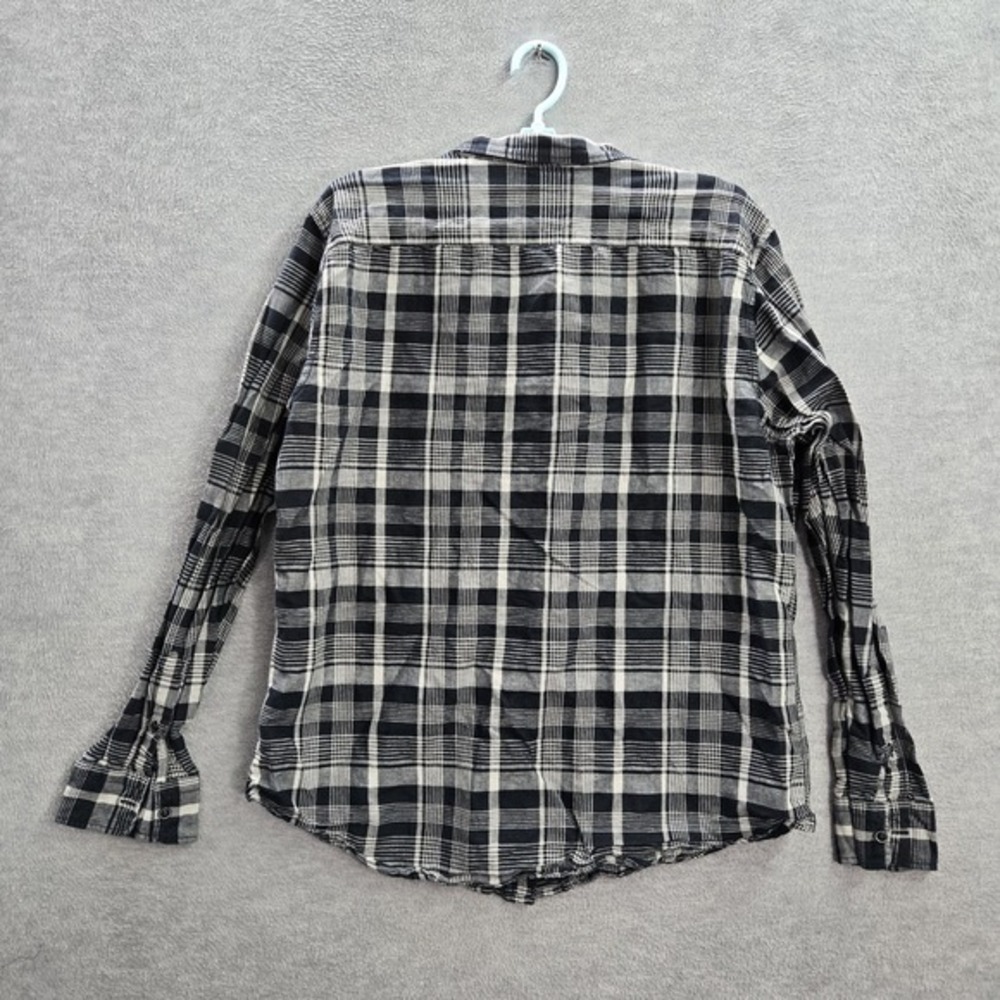 Levi's Men Button Up Shirt XL Black Cotton Linen Blend Plaid Long Sleeve Collar